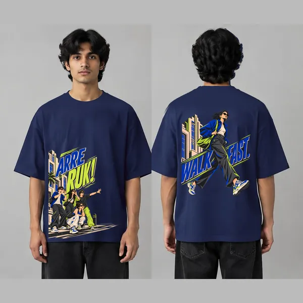 Walk_Fast_Navy_Blue_Cotton_Oversized_Graphic_T-Shirt_For_Men