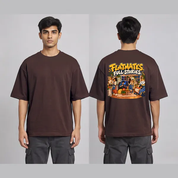 Flatmate_Brown_Cotton_Oversized_Graphic_T-Shirt_For_Men