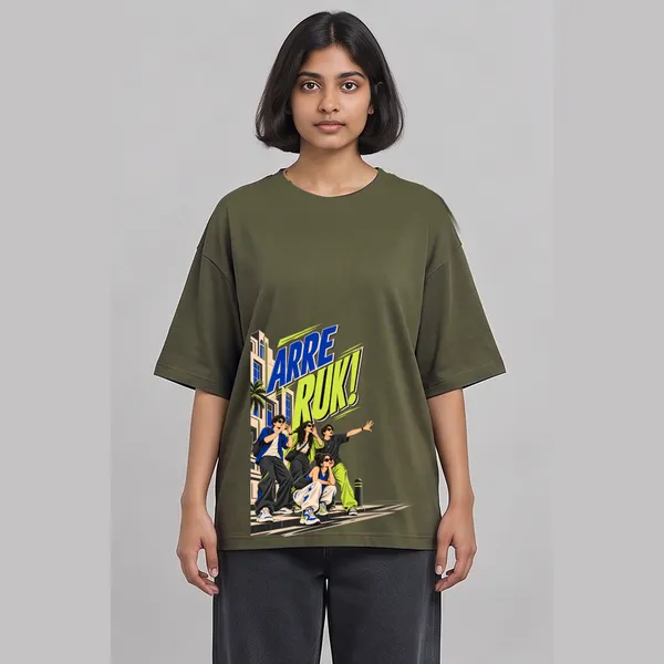 Walk_Fast_Olive_Green_Cotton_Oversized_Graphic_T-Shirt_For_Women