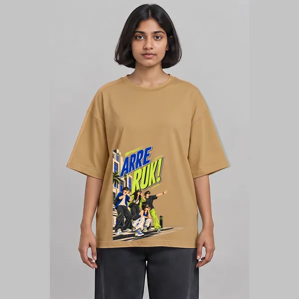 Walk_Fast_Beige_Cotton_Oversized_Graphic_T-Shirt_For_Women