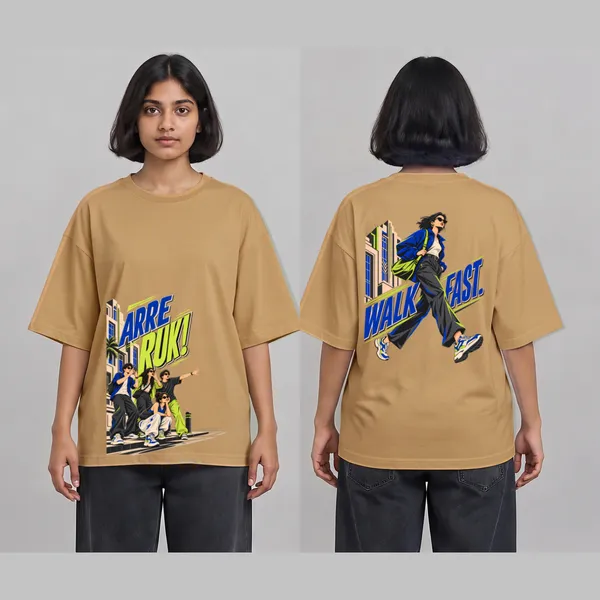 Walk_Fast_Beige_Cotton_Oversized_Graphic_T-Shirt_For_Women