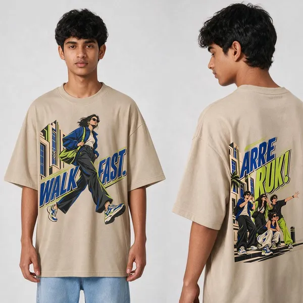 Walk_Fast_Beige_Cotton_Oversized_Graphic_T-Shirt_For_Men