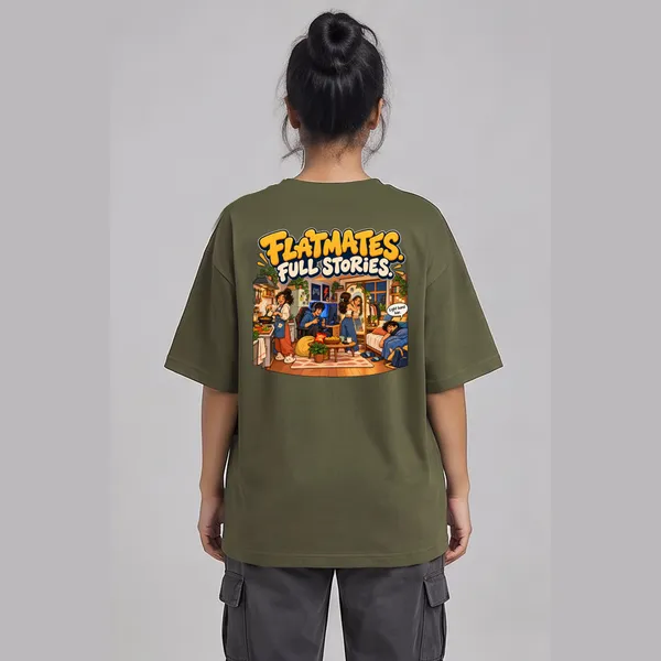 Flatmate_Olive_Green_Cotton_Oversized_Graphic_T-Shirt_For_Women