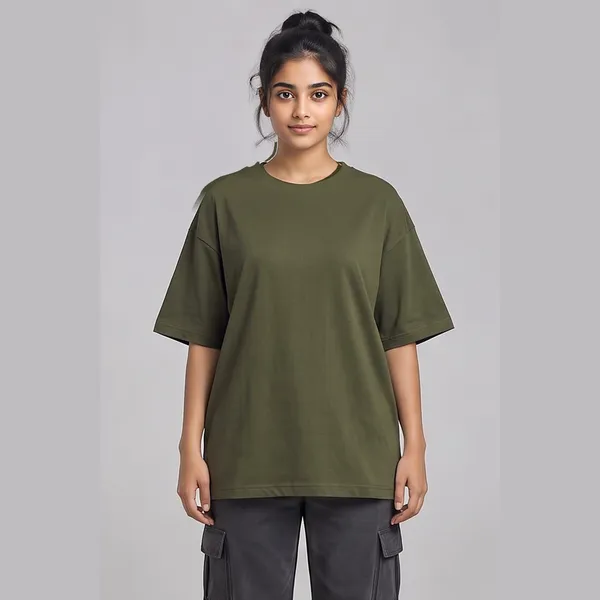 Flatmate_Olive_Green_Cotton_Oversized_Graphic_T-Shirt_For_Women