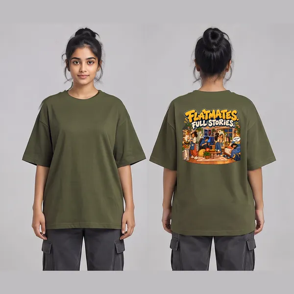 Flatmate_Olive_Green_Cotton_Oversized_Graphic_T-Shirt_For_Women