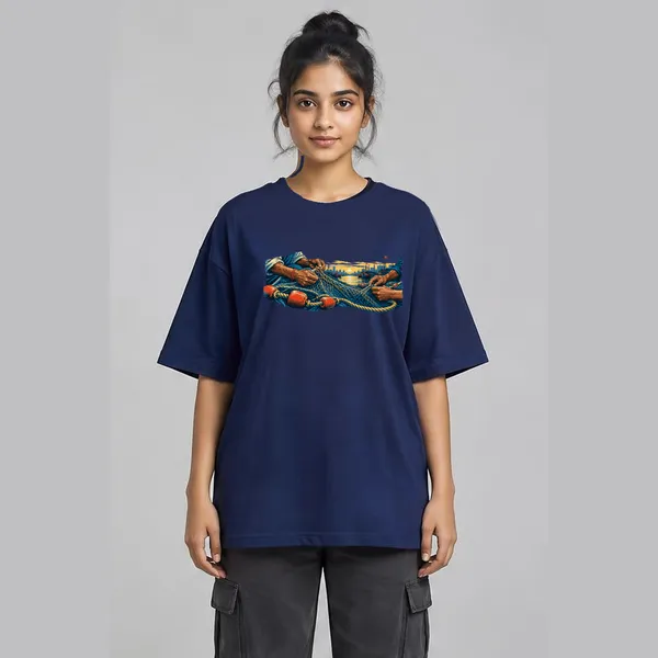 Koliwada_Navy_Blue_Cotton_Oversized_Graphic_T-Shirt_For_Women