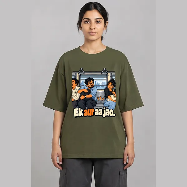 Ek_Aur_Olive_Green_Cotton_Oversized_Graphic_T-Shirt_For_Women