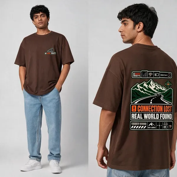 No_Signal_Brown_Cotton_Oversized_Graphic_T-Shirt_For_Men