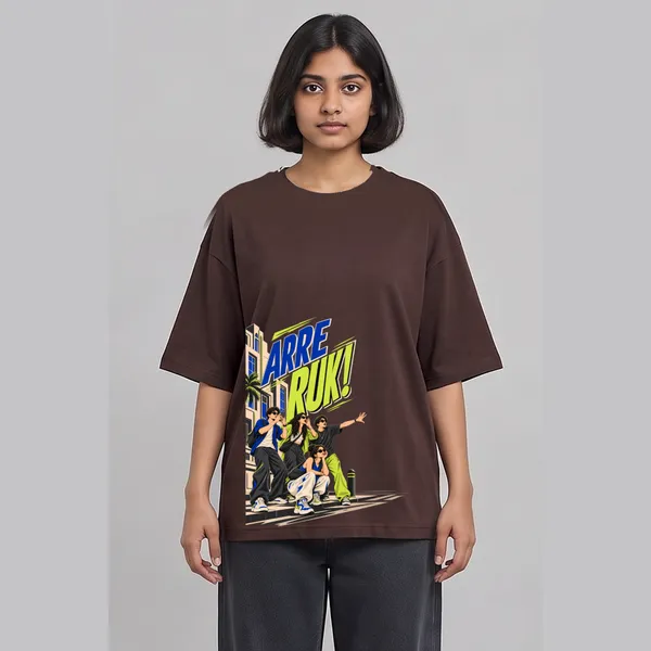 Walk_Fast_Brown_Cotton_Oversized_Graphic_T-Shirt_For_Women