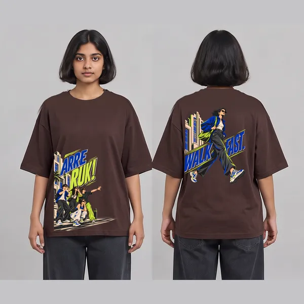 Walk_Fast_Brown_Cotton_Oversized_Graphic_T-Shirt_For_Women