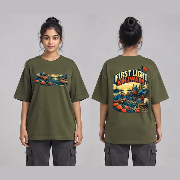 Koliwada_Olive_Green_Cotton_Oversized_Graphic_T-Shirt_For_Women
