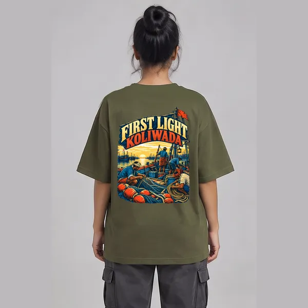 Koliwada_Olive_Green_Cotton_Oversized_Graphic_T-Shirt_For_Women