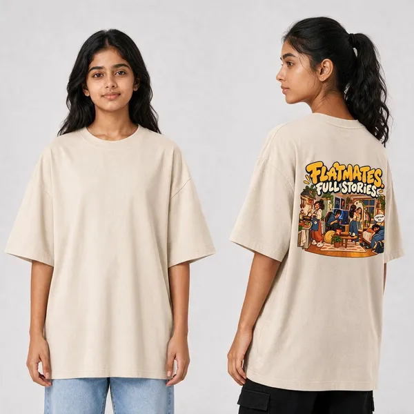 Flatmate_Beige_Cotton_Oversized_Graphic_T-Shirt_For_Women