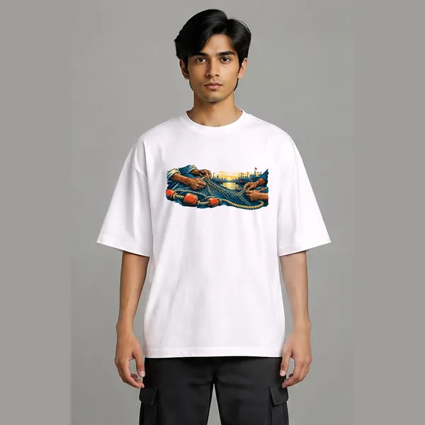 Koliwada_White_Cotton_Oversized_Graphic_T-Shirt_For_Men