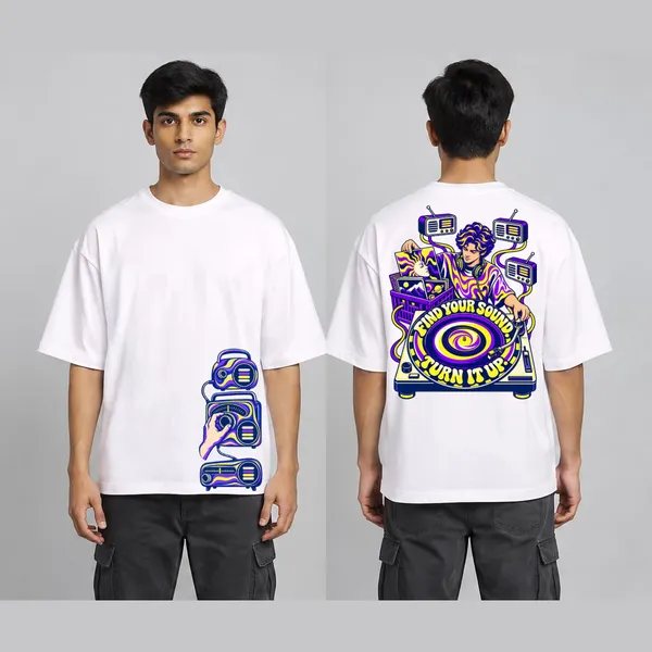 Find_Your_Sound_White_Cotton_Oversized_Graphic_T-Shirt_For_Men