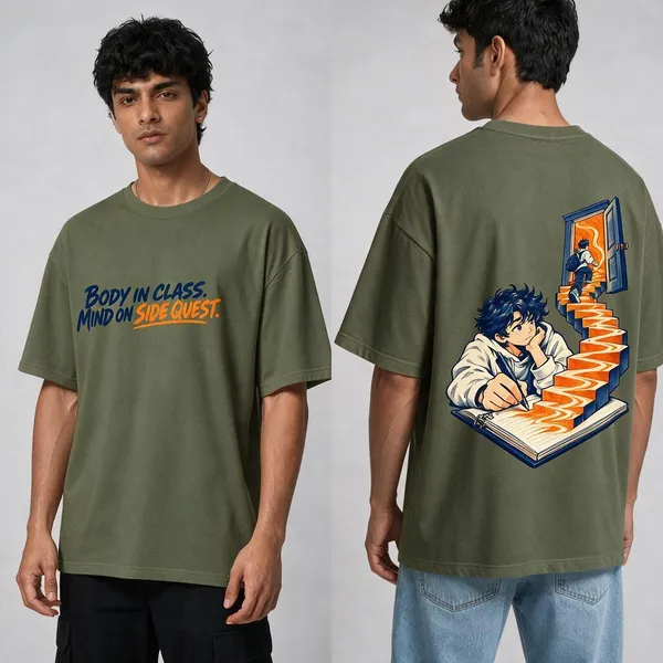 Side_Quest_Olive_Green_Cotton_Oversized_Graphic_T-Shirt_For_Men