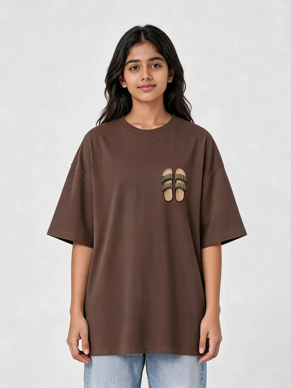 Flagged:_Brown_Cotton_Oversized_Graphic_T-Shirt_For_Women