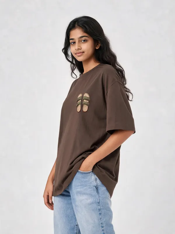 Flagged:_Brown_Cotton_Oversized_Graphic_T-Shirt_For_Women