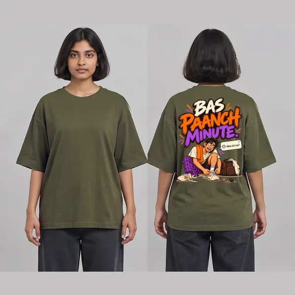 Bas_5_Min_Olive_Green_Cotton_Oversized_Graphic_T-Shirt_For_Women