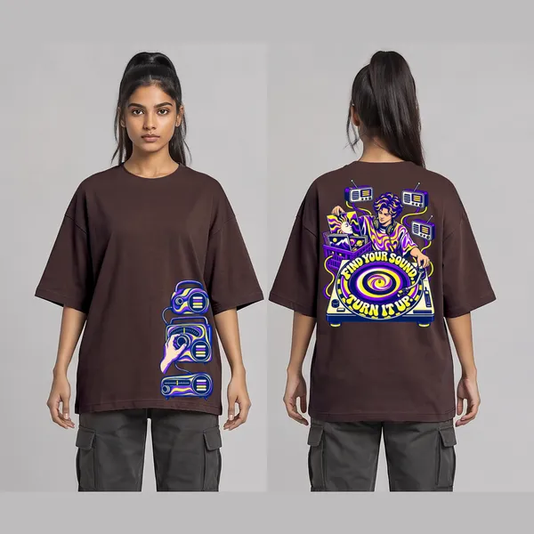 Find_Your_Sound_Brown_Cotton_Oversized_Graphic_T-Shirt_For_Women