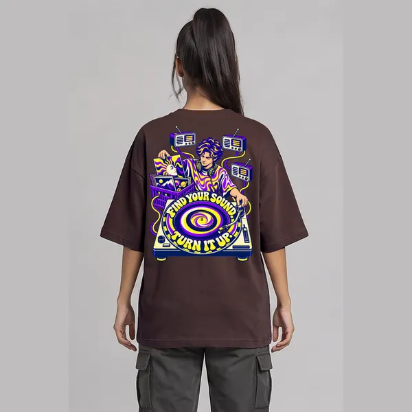 Find_Your_Sound_Brown_Cotton_Oversized_Graphic_T-Shirt_For_Women
