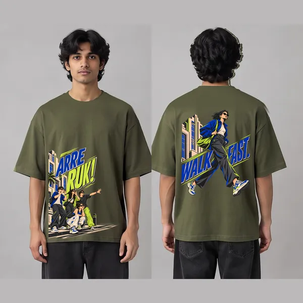 Walk_Fast_Olive_Green_Cotton_Oversized_Graphic_T-Shirt_For_Men