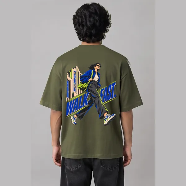 Walk_Fast_Olive_Green_Cotton_Oversized_Graphic_T-Shirt_For_Men