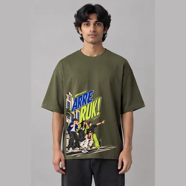 Walk_Fast_Olive_Green_Cotton_Oversized_Graphic_T-Shirt_For_Men
