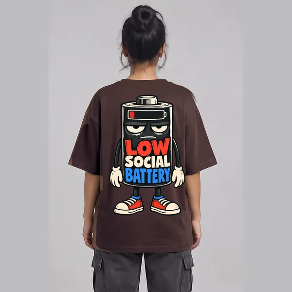 Low_Social_Battery_Brown_Cotton_Oversized_Graphic_T-Shirt_For_Women