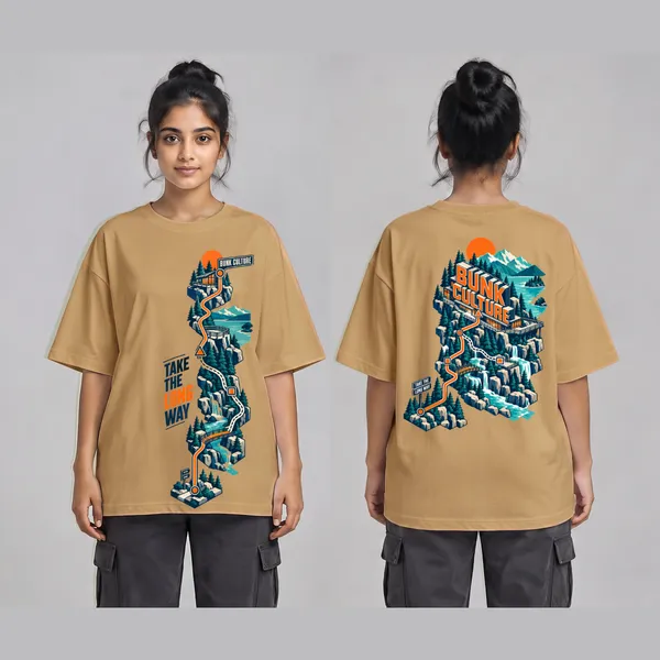 Take_The_Long_Way_Beige_Cotton_Oversized_Graphic_T-Shirt_For_Women