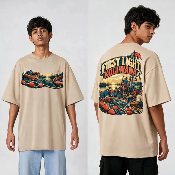 Koliwada_Beige_Cotton_Oversized_Graphic_T-Shirt_For_Men