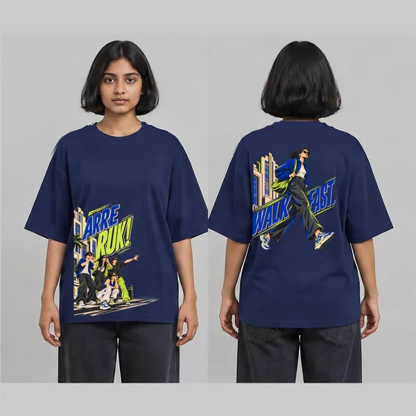 Walk_Fast_Navy_Blue_Cotton_Oversized_Graphic_T-Shirt_For_Women