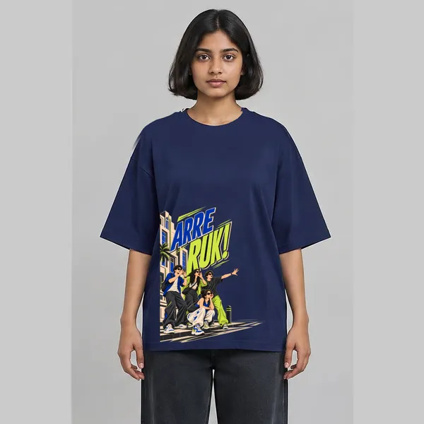 Walk_Fast_Navy_Blue_Cotton_Oversized_Graphic_T-Shirt_For_Women
