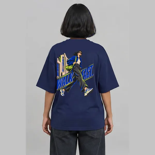 Walk_Fast_Navy_Blue_Cotton_Oversized_Graphic_T-Shirt_For_Women