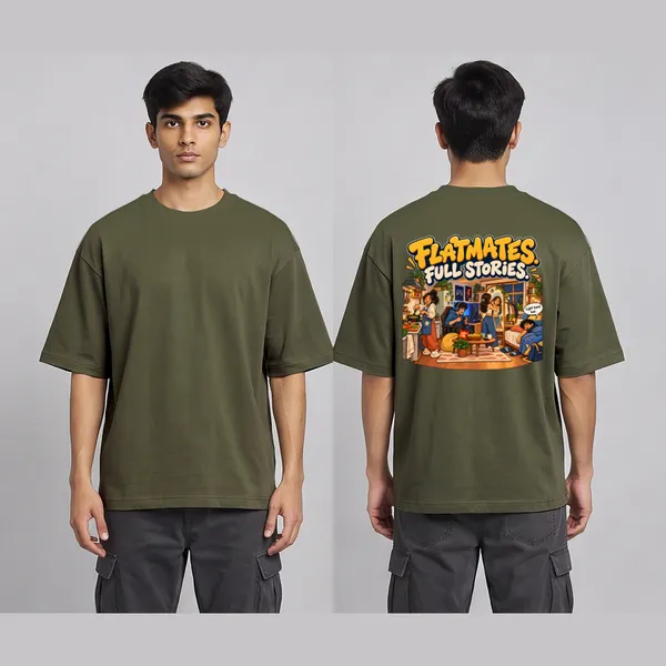 Flatmate_Olive_Green_Cotton_Oversized_Graphic_T-Shirt_For_Men