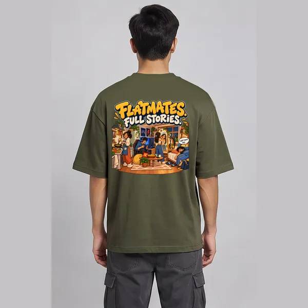 Flatmate_Olive_Green_Cotton_Oversized_Graphic_T-Shirt_For_Men