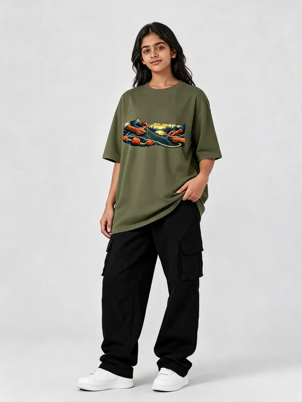 Olive_Green_Cotton_Oversized_Graphic_T-Shirt_For_Women