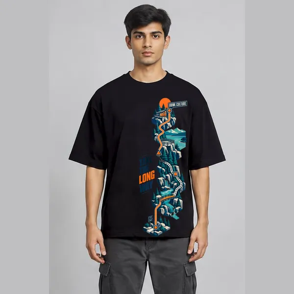Long_Way_Black_Cotton_Oversized_Graphic_T-Shirt_For_Men