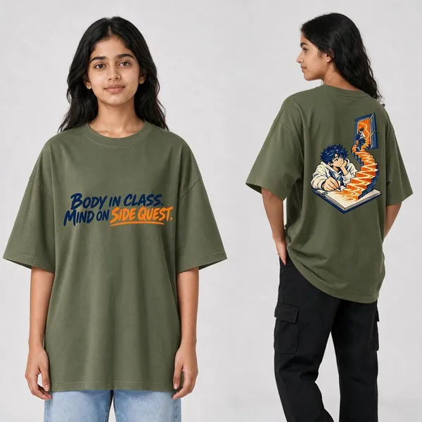 Side_Quest_Olive_Green_Cotton_Oversized_Graphic_T-Shirt_For_Unisex