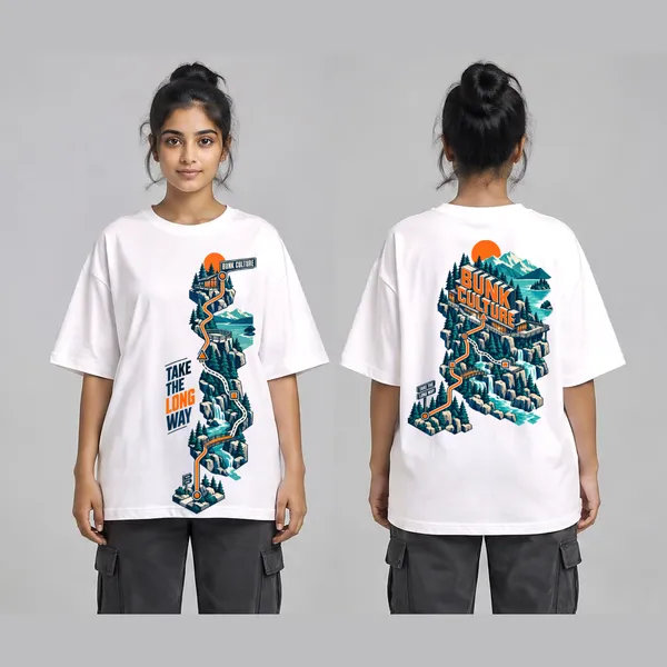 Long_Way_White_Cotton_Oversized_Graphic_T-Shirt_For_Unisex