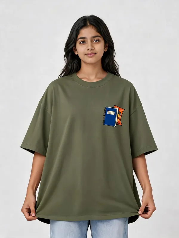 Olive_Green_Cotton_Oversized_Graphic_T-Shirt_For_Women