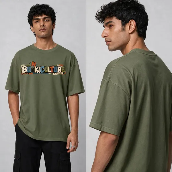 bunk_culture_Olive_Green_Cotton_Oversized_Graphic_T-Shirt_For_Men