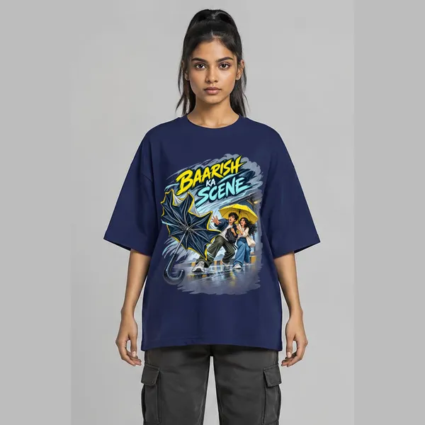 Baarish_Navy_Blue_Cotton_Oversized_Graphic_T-Shirt_For_Women