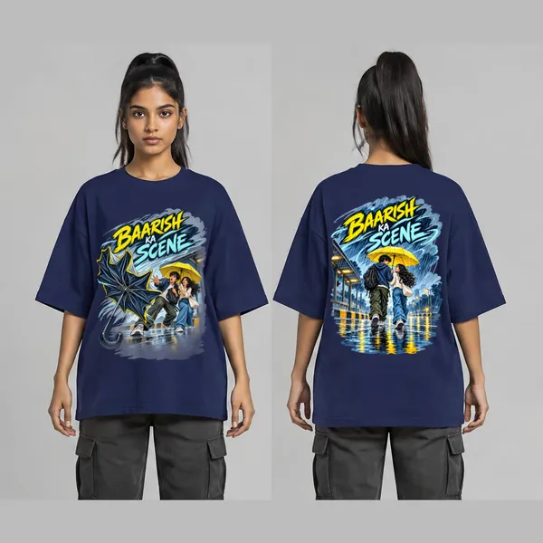 Baarish_Navy_Blue_Cotton_Oversized_Graphic_T-Shirt_For_Women