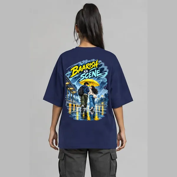 Baarish_Navy_Blue_Cotton_Oversized_Graphic_T-Shirt_For_Women