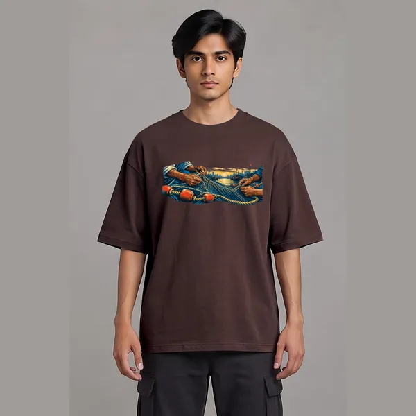 Koliwada_Brown_Cotton_Oversized_Graphic_T-Shirt_For_Men