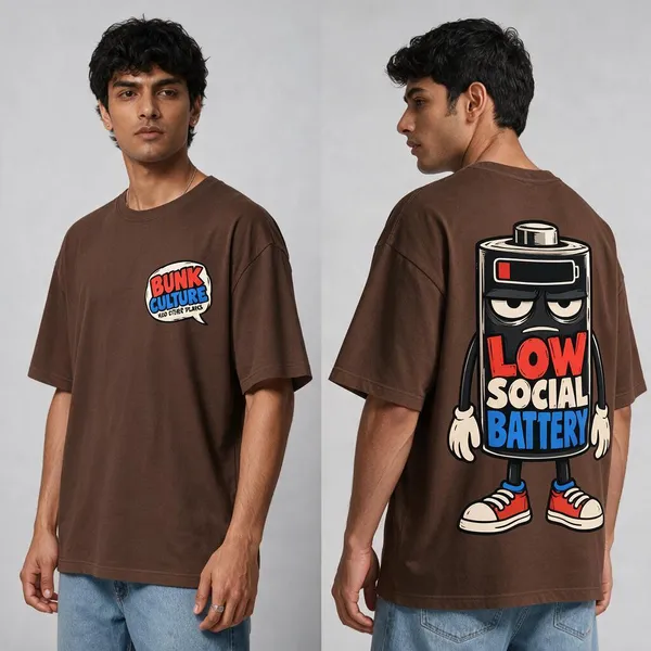 Low_Battery_Brown_Cotton_Oversized_Graphic_T-Shirt_For_Men