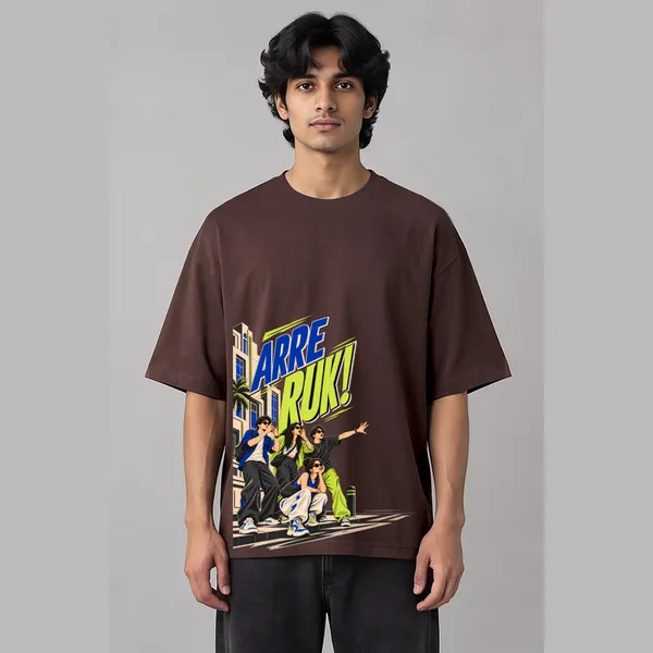 Walk_Fast_Brown_Cotton_Oversized_Graphic_T-Shirt_For_Men