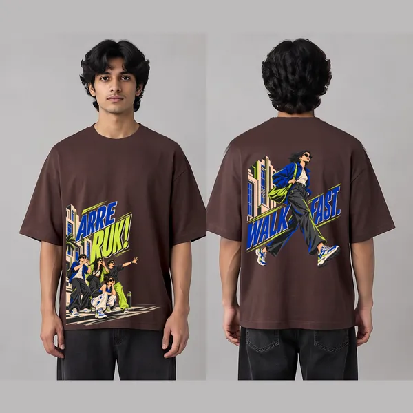 Walk_Fast_Brown_Cotton_Oversized_Graphic_T-Shirt_For_Men
