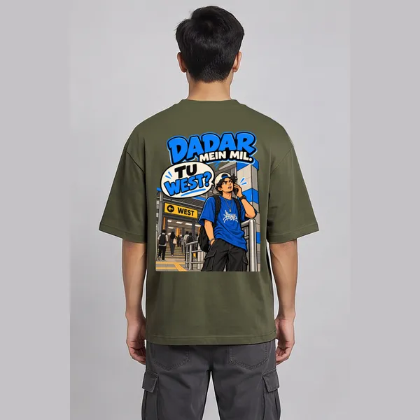 Dadar_Olive_Green_Cotton_Oversized_Graphic_T-Shirt_For_Men